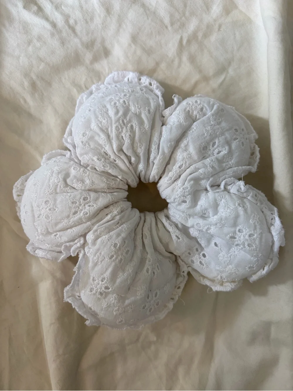 Sandy Liang White Eyelet Flower Scrunchie